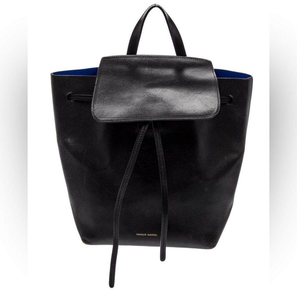 Mansur Gavriel Black Leather Backpack with Blue Interior